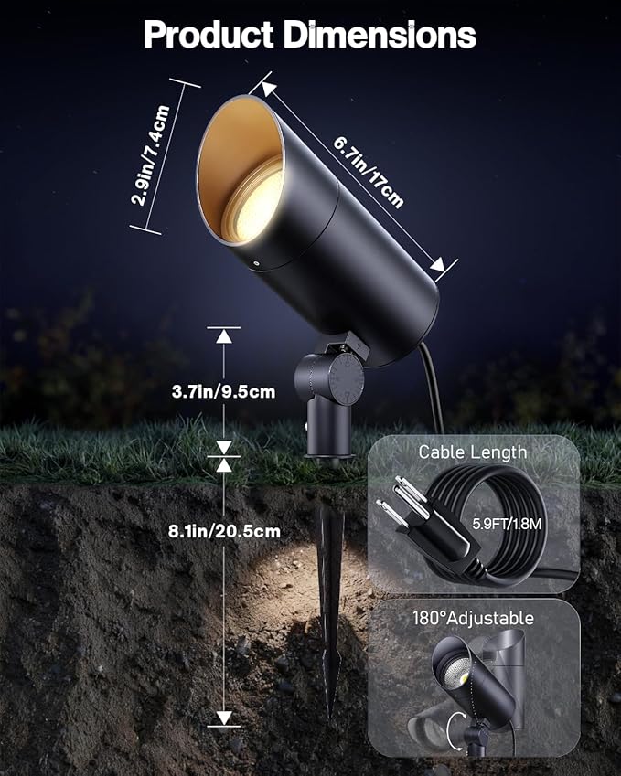 HIBOITEC 2 Pack 30W Outdoor LED Spot Lights 120V Plug in Flag Pole Light 3000LM 3000K Warm White Waterproof Landscape Spotlight for Yard Garden Tree Statue, 5.9 FT Cord with Plug