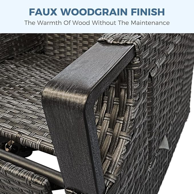 Grand patio Outdoor Recliner with Independent Adjustable Back and Footrest, Air Pump 150° Lay Flat Reclining Chair Removable Olefin Cushion Flip-Up Table Wicker Peacock Blue 1PC