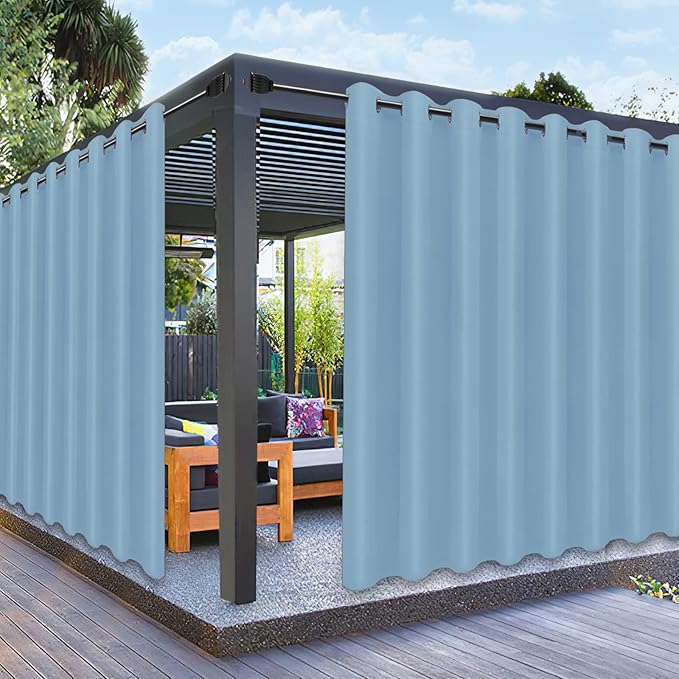 PureFit Outdoor Curtains for Patio Waterproof Weatherproof, UV and Fade Resistant Outside Curtains for Gazebo, Front Porch, Pergola, Sun Blocking Privacy Curtain, 120W x 95L inch, 1 Panel, Sky Blue