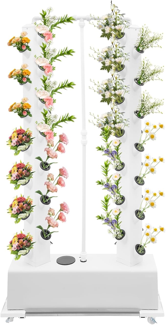 Hydroponic Growing System Kit, 56-Plant Hydroponic Tower Indoor Herb Garden Vertical Planter Germination Kit with Intelligent Water Circulation & Timer Function, Grower Harvest Fresh Herbs Vegetables