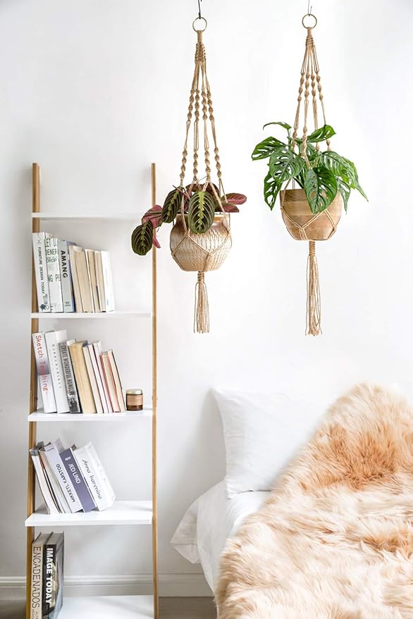 Mkono 4 Pack Macrame Plant Hangers Indoor Hanging Planter Basket Decorative Flower Pot Holder Jute Rope for Indoor Outdoor Home Decor 4 Legs 40 Inch, Brown