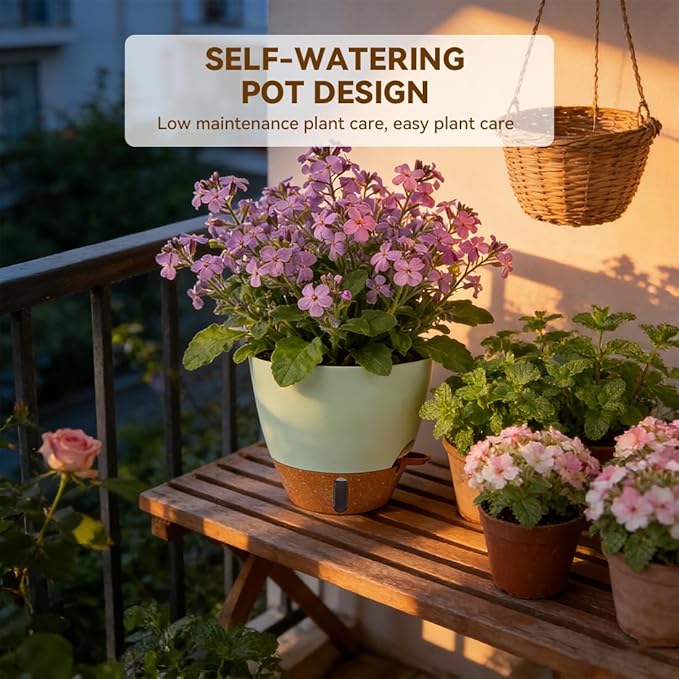 7/6.5/6/5.5/5 Inch Self Watering Pots, Plastic Flower Pots with Multi Mesh Drainage Holes and Deep Reservoir for Indoor Outdoor Garden Plants and Flowers (White, 5/5.5/6/6.5/7/8)
