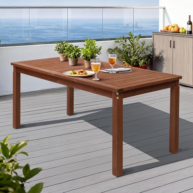 VINGLI 69-inch Large Outdoor Wood Dining Table for Patio, Solid Wood Patio Table Waterproof Wooden Table for Garden, Backyard, Deck - Durable Yard Furniture