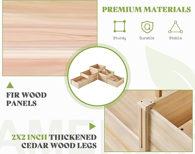 AMERLIFE 3-Tier Raised Garden Bed, 28 Inch Depth Fir Wood Planter Box for Outdoor Gardening with Dividers, Tool-Free Assembly, Garden Box, Ideal for Vegetables, Herbs, Flowers