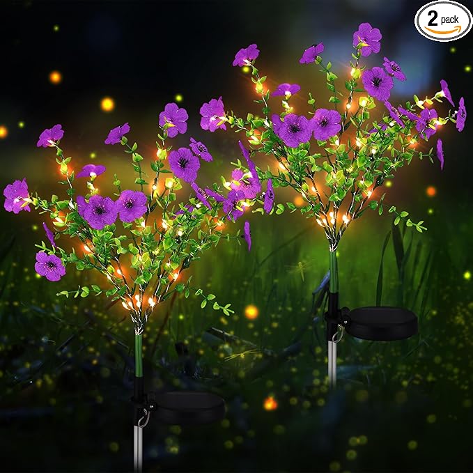 2 Pack Solar Stake Lights Outdoor Decor Waterproof Mums Artificial Flowers Solar Lights for Outdoor Garden Yard Pathway Decor (Purple,Violet)