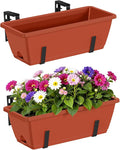 CADUKE Railing Planter Boxes Deck 2 Pack Railing Flower Box with Adjustable Bracket 17 Inch Window Boxes Rectangle Window Deck Hanging Planters Boxes for Outdoor Patio, Red