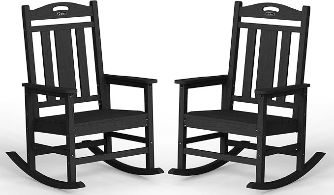 Ciokea Oversized Outdoor Rocking Chairs Set of 2, 380lbs Heavy-Duty Large Patio Rocker, High Back Cozy Porch Chairs, Weather Resistant Patio Rocking Chairs for Outside, Fire Pit, Deck, Black