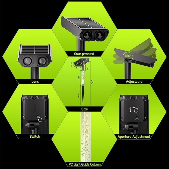 Solar Spotlights Outdoor Waterproof- 2 IN 1 Solar Spot Lights Outdoor with 2 Lighting Modes & PC Light Guide Column for Garden Yard Pathway | Warm Yellow 3000k Spotlights | IP65 Waterproof | 6 Pack