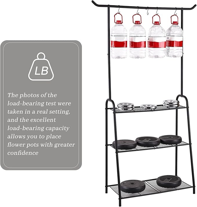 Plant Stand Indoor Outdoor,Metal Plant Stands for Multiple Plants,3 Tier Tall Hanging Plant Shelf,Large Heavy Duty Flower Holder Ladder Plant for Living Room, Patio, Balcony (Black)