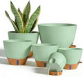 7/6.5/6/5.5/5 Inch Self Watering Pots, Plastic Flower Pots with Multi Mesh Drainage Holes and Deep Reservoir for Indoor Outdoor Garden Plants and Flowers (Green, 5/5.5/6/6.5/7/8)