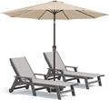 SERWALL Textilene Patio Chaise Lounge Chair Set of 2 with 9FT Patio Umbrella, 5 Positions Outdoor Lounger with Rolling Wheels for Pool, Deck, Grey (Umbreall Base not Included)
