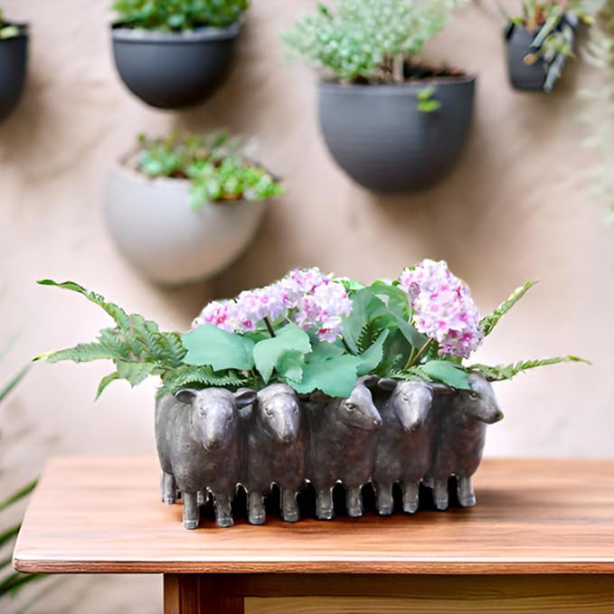 Newman House Studio Resin Sheep Planter Succulent Pot - Creative Animal Garden Pots for Home Garden Office Desktop Decoration 13 * 7.2 * 5.5 Inch