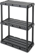 Gracious Living 4 Pack Light Duty Storage Shelves, Knect-A-Shelf 3-Shelf Ventilated Shelving Rack Organizer for Home, Garage, Basement, Laundry, Black