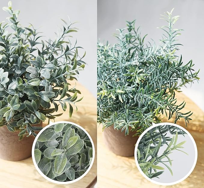 Lemonfilter Small Fake Plants, 3PCS Mini Potted Artificial Plastic Eucalyptus Plants Indoor Modern Farmhouse Decor, Fake Potted Plant for Home Bathroom Bedroom Office Shelves Decor