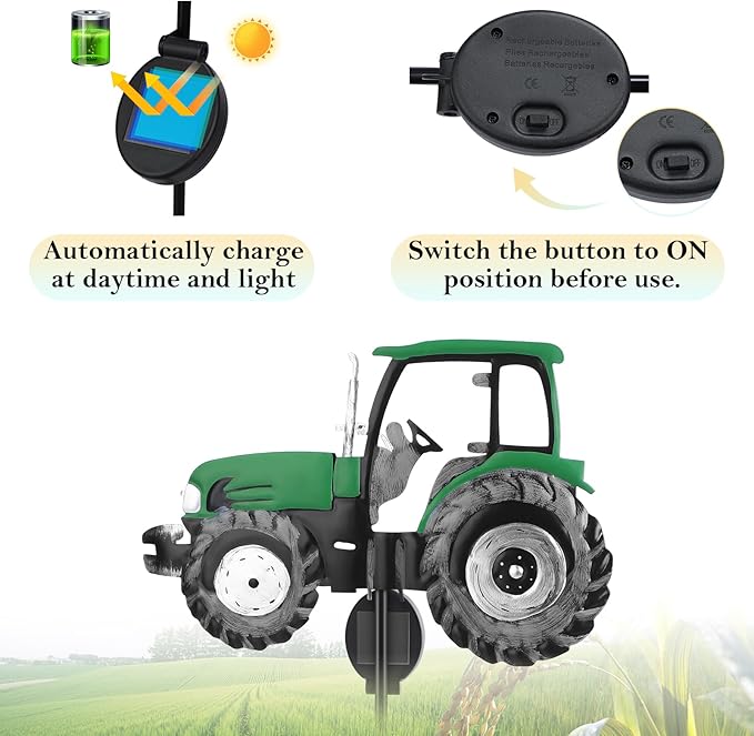 Solar Tractor Light Metal Yard Stake Solar Powered Light Up Metal Tractor Garden Stake Ornament for Walkway, Pathway, Lawn Decor