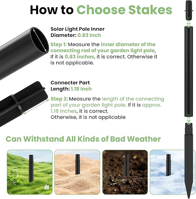 8 Sets Flame Lamp Extension Kit for Solar Torches, Ground Stakes and Joint Connectors to Elevate Outdoor Lighting, Black Adapters for Garden, Backyard & Landscape Decor