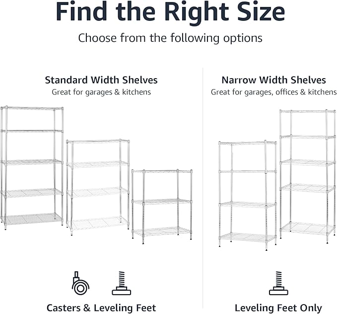 Amazon Basics 4-Shelf Adjustable Heavy Duty Steel Wire Rack Storage Shelving Unit for Kitchen, Garage, Easy Assembly, 350 lbs Per Shelf, 36" x 14" x 54", Chrome Silver