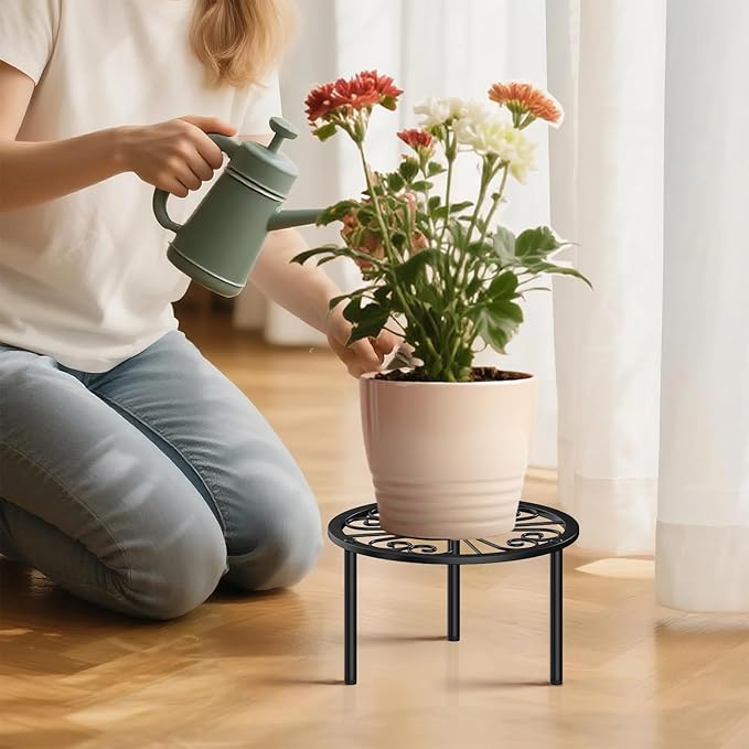 TOSKING Heavy Duty Metal Plant Stand - 9.1-inch Decorative Round Plant Stand, Adjustable Leveling Feet & Rust-Resistant Finish for Indoor/Outdoor Use