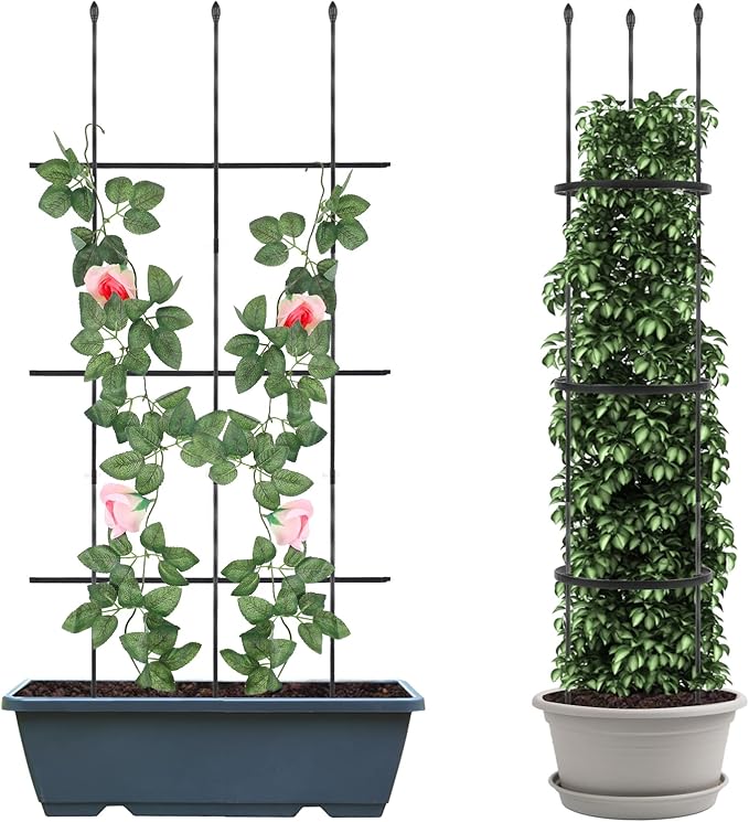 2 Pack Garden Trellis, 2 in 1 Plant Cages & Supports for Vines Crop, Potted/Climbing Plants Indoor Outdoor, Plant Stake for Flower, Vegetable, Tomato, Pot Trellis