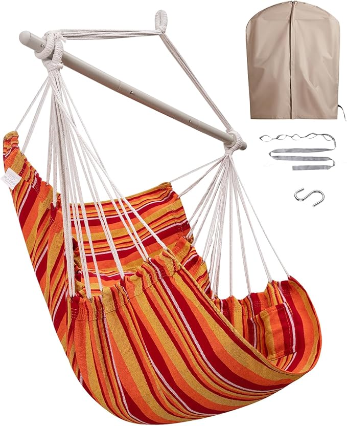 Miztli Hammock Chair with Hanging Chair Cover – Max 500 Lbs, Steel Spreader Bar with Anti-Slip Rings, Comfortable Indoor & Outdoor Hanging Chair – Includes Protective Waterproof Cover (57x45.5 in)