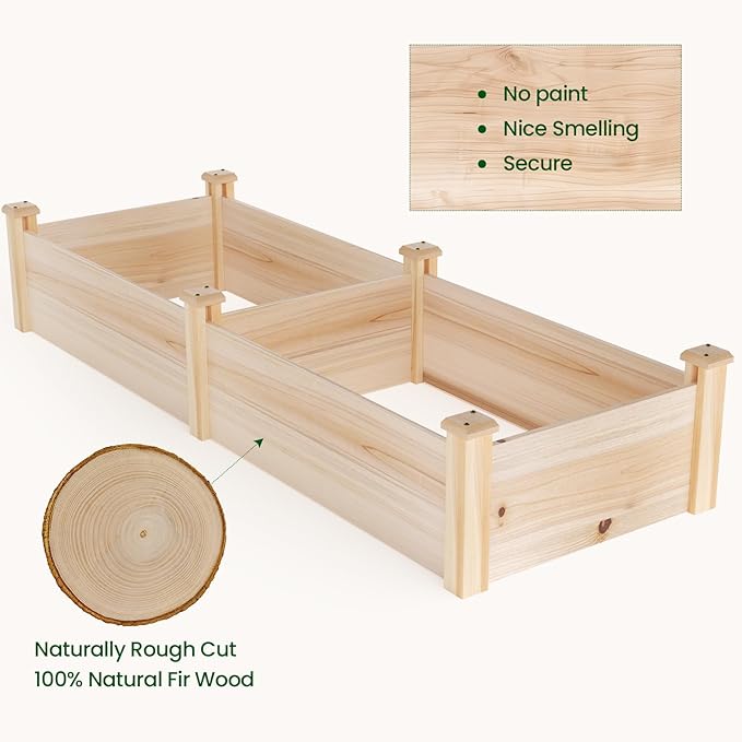MIXC 8×2ft Wooden Horticulture Raised Garden Bed Divisible Elevated Planting Planter Box for Flowers/Vegetables/Herbs in Backyard/Patio Outdoor, Natural Wood