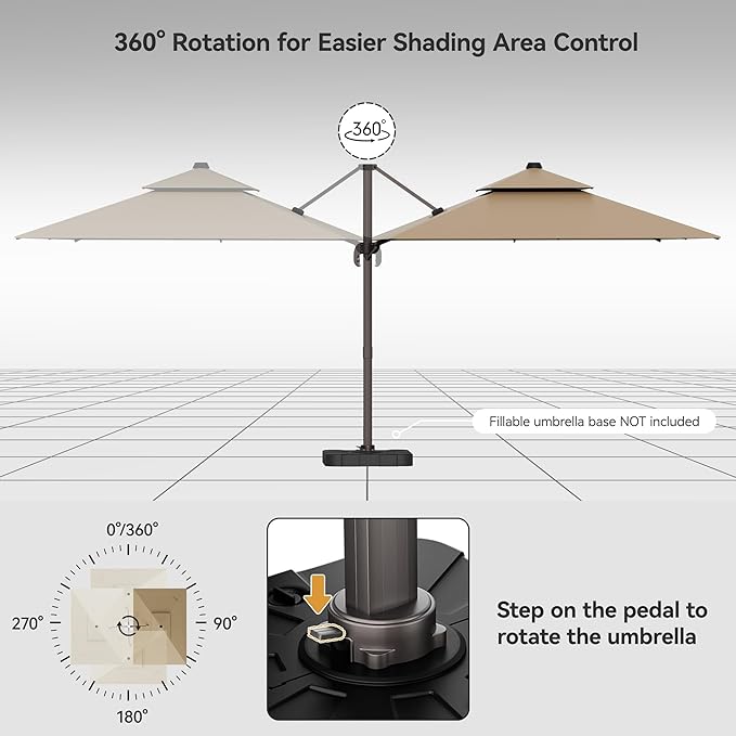 9x12FT Cantilever Patio Umbrella - Heavy Duty Double Layer Offset Design with 360° Rotation, Large Rectangle Sun Shade Umbrella for Garden, Deck, Pool, Backyard, Brown