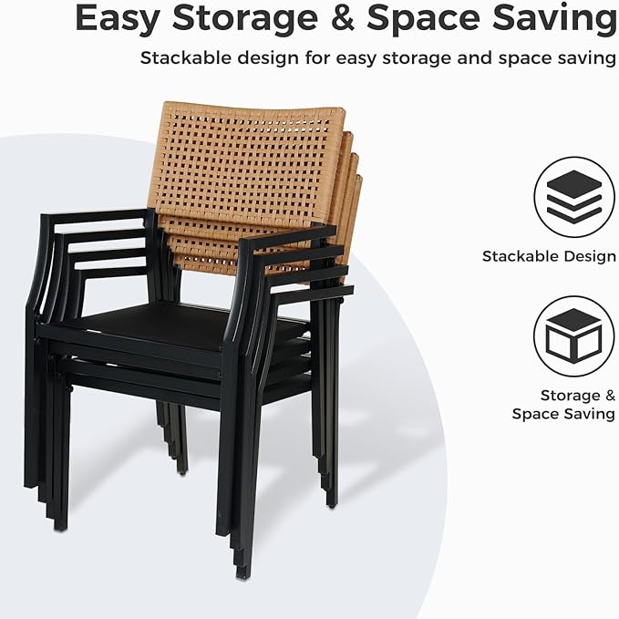Grand patio Outdoor Dining Chair Set of 4, 4 Pieces Patio Dining Chairs, Stackable Wicker Chairs Set with Cushions Armrest for Restaurant, Outdoor, Garden, Porch, Lawn and Poolside