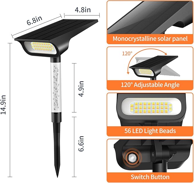 intelamp Solar Spot Lights Outdoor Waterproof, 4000mAh RGB LED Landscape Lights Warm White 3 Lighting Colors, IP65 Waterproof for Yard Driveway Tree Flag Garden Patio Outside Decor with Remote