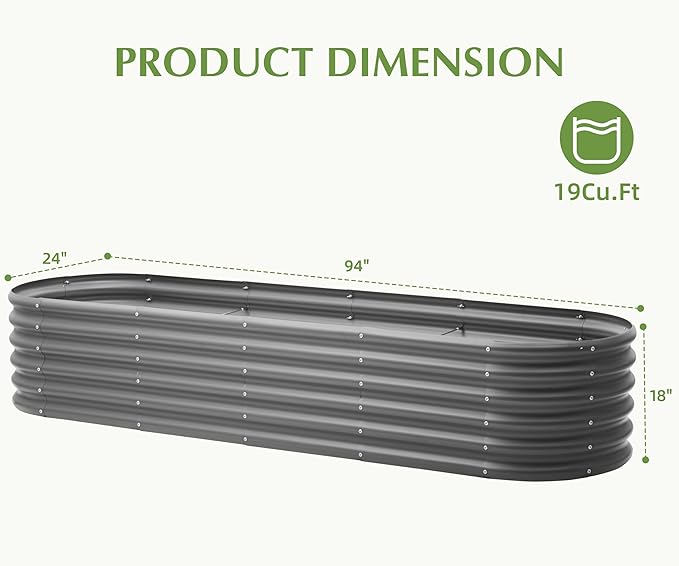 Galvanized Raised Garden Bed, Outdoor Planter Bed, Metal Planter Box for Gardening and Planting,8x2x1.5ft, Dark Grey