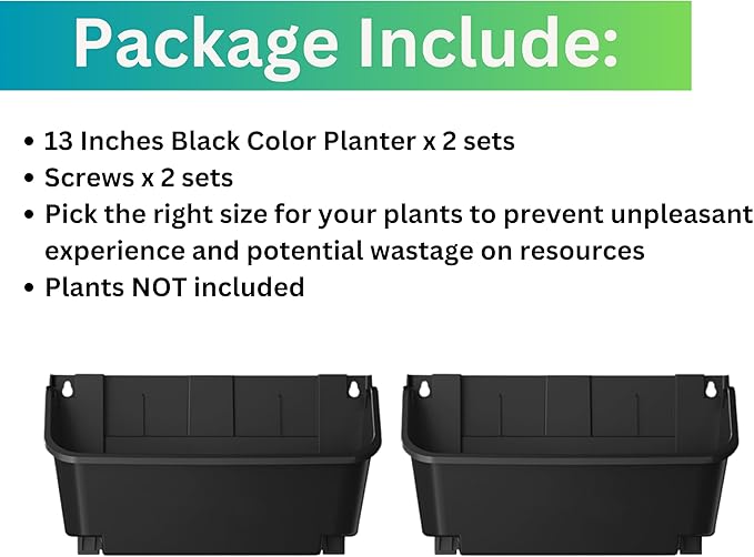 Maxona Black Color Vertical Garden Planter - 2 Pack, 13 inch Wall Mounted Planter for Patio Outdoor Decor, Home Plastic Pot Balcony Plant Vegetable Fruit Herb Hanging Pocket Holder Flowerpot