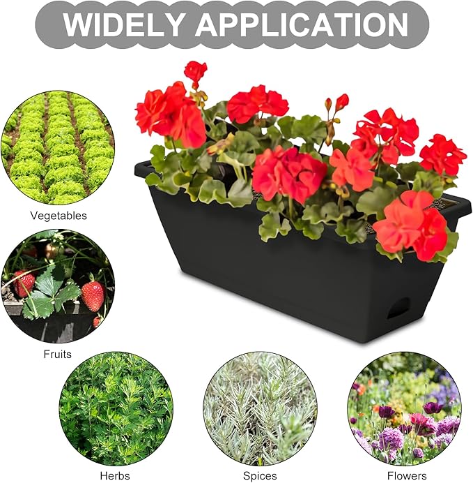 Window Box Planter, 6 Packs 17 Inches Rectangle Planters Box with Drainage Holes and Trays, Vegetable Planters for Windowsill Patio Garden Home Decor Porch Yard Dark Gray