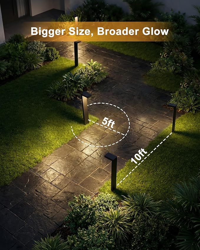 Low Voltage Landscape Lights, 2 Pack Outdoor LED Pathway Light, Wired Path Lighting for Walkway, Garden, IP65 Waterproof, 400LM, 4000K, Modern Cast-Aluminum, Black