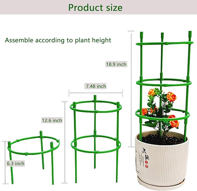 12 Packs Plant Support Stakes, Plant Support with Garden Wire Ties for Indoor Plants, Plastic Stackable Garden Flower Support, Plant Stakes for Tomato, Monstera, Peony, Hydrangea Climbing Plants