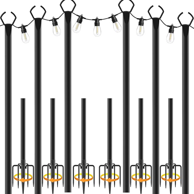 6 Pack String Light Poles,10 Ft Light Poles for Outside String Lights,Outdoor Lights Pole with Fork,Metal Poles Stand for Patio Deck Backyard
