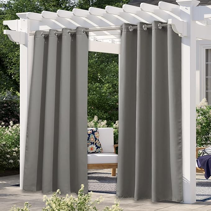 NICETOWN Blackout Outdoor Curtain for Patio Waterproof, Thermal Insulated Silver Rustproof Grommet Top Blackout Indoor Outdoor Curtain/Drape for Cabana, Slate Grey, 1 Panel, W52 x L95