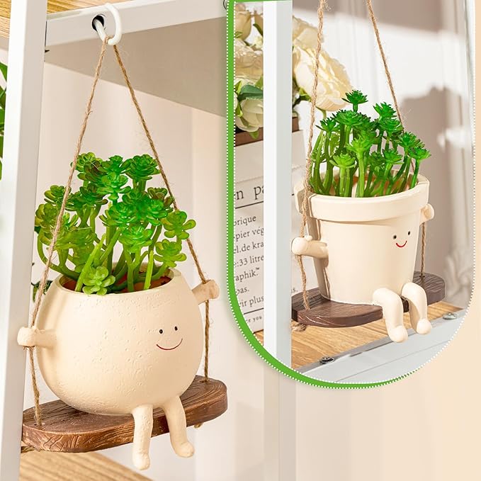 Domensi 2 Pcs Swing Hanging Planter Cute Smile Flower Face Pot Indoor Outdoor Pots for Succulent String of Pearls Plants Plant Ideal Gifts for Christmas Birthday(Swing Mixed Shapes,Mixed Sizes)