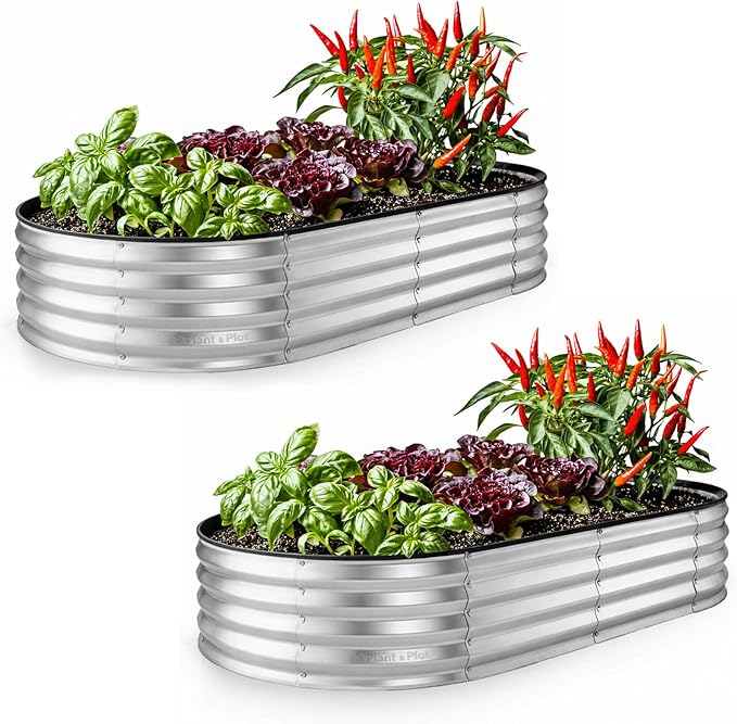 Plant & Plot Galvanized Raised Garden Beds Outdoor // 6×3×1 ft (2-Pack) Planter Raised Beds for Gardening, Vegetables, Flowers // Large Metal Garden Box // Patented Tool-Free Design (Silver)