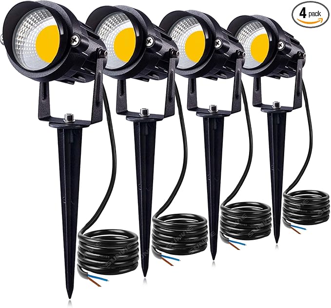 SUNVIE 12W LED Landscape Lighting Low Voltage (AC/DC 12V) Waterproof Garden Pathway Lights Super Warm White (900LM) Walls Trees Flags Outdoor Spotlights with Spike Stand (4 Pack)