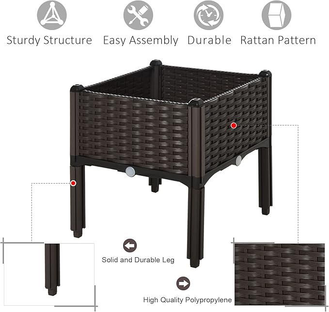 Outsunny 1 Piece Raised Garden Bed with Legs, Planter Box Raised Bed to Grow Flowers, Herbs & Vegetables, Brown