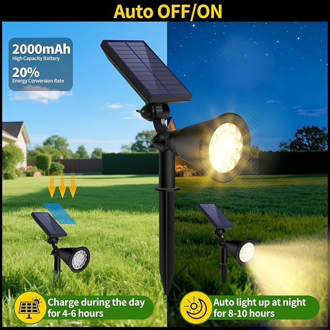 Solar Spot Lights Outdoor Waterproof, 18 LED Solar Powered Landscape Lighting Low Voltage Auto On/Off for Garden, Yard, Tree, Flag, Wall, Pathway, 4 Pack
