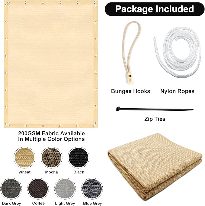 Artpuch 90% Sun Shade Cloth, 10 x 10 FT Pergola Shade Cover Canopy with Grommets, Sun Screen Fabric Tarp for Patio, Outdoor, Garden, Backyard, Wheat