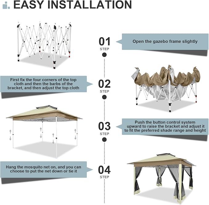 COBIZI 12x12 Pop up Gazebo on Clearance with Mosquito Netting & Sandbags, Outdoor Canopy Tent with 4 Ropes 8 Stakes & Portable Carrying Bag, Patio Portable Gazebo for Garden Backyard & Lawn, Beige