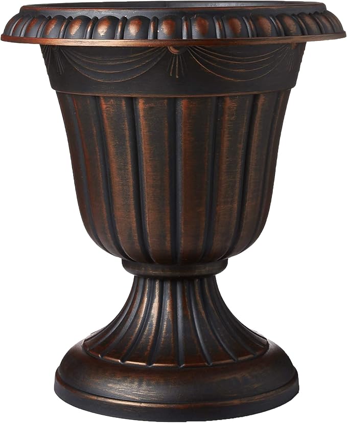 Arcadia Garden Products PL20CP Classic Traditional Plastic Urn Planter Indoor/Outdoor 10" x 12", Brushed Copper