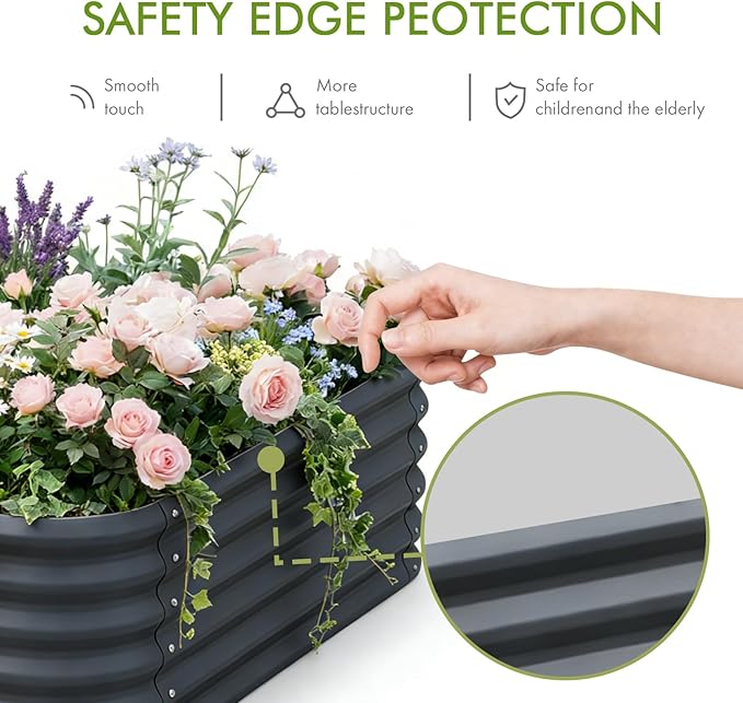 2-Pack 4x1.5ft Galvanized Raised Garden Bed, Outdoor Planter Bed, Metal Planter Box for Gardening and Planting,Dark Grey