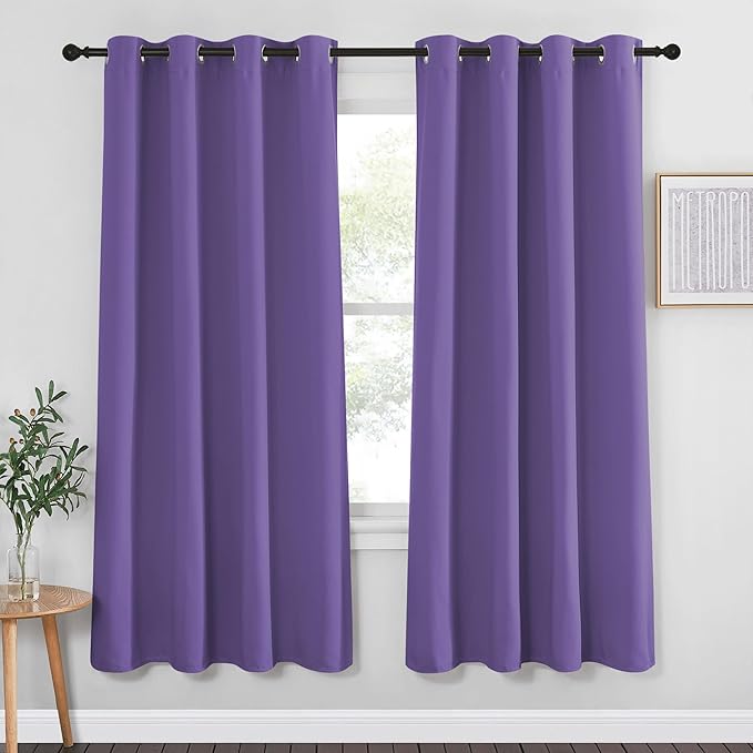 NICETOWN Blackout Curtain Drape 72 inch Long - Grommet Noise Reducing Thermal Insulated Modern Window Treatments for Bedroom Living Room (1 Panel, 52 x 72 Inch, Lilac Purple)