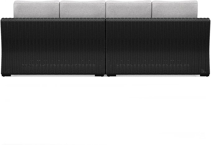 Signature Design by Ashley Beachcroft Casual Nuvella Weather Resistant Fabric 2-Piece Outdoor/Indoor Loveseat with Cushion and 4 Toss Pillows, Black & Light Gray