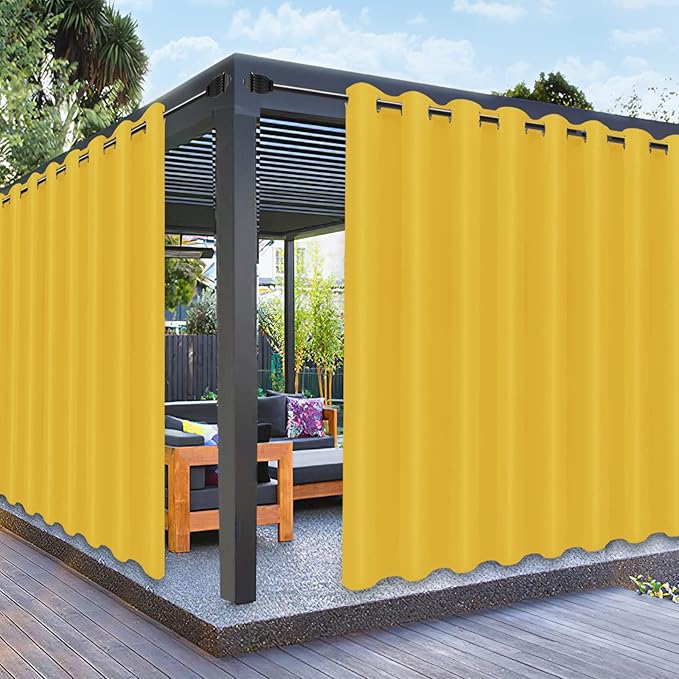 PureFit Outdoor Curtains for Patio Waterproof Weatherproof, UV Resistant Outside Curtains for Gazebo, Front Porch, Pergola, Sun Blocking Privacy Curtain, 120W x 84L inch, 1 Panel, Yellow