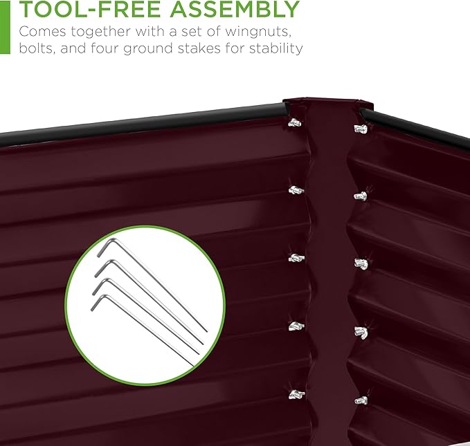 Best Choice Products 8x4x2ft Outdoor Metal Raised Garden Bed, Deep Root Planter Box for Vegetables, Herbs & Flowers, 478-Gallon Capacity, 100% Non Toxic Materials - Burgundy