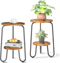2 Tier Wood Plant Stand Indoor, Small Round Flower Pot Stand, 19.6" Tall Single Plant Holder for Living Room, Balcony, Rustic Brown End Side Table（2 packs）