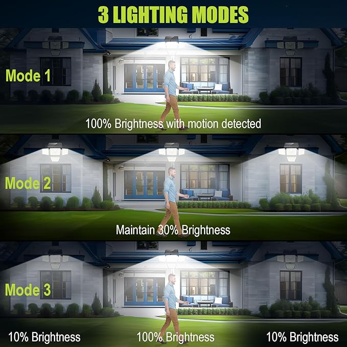 3000LM Solar Lights Outdoor with Motion Sensor,4 Head 270° Wide Angle Street Area Lights,IP65 Waterproof Security Lighting with 3 Modes(Remote,2 Pcs)